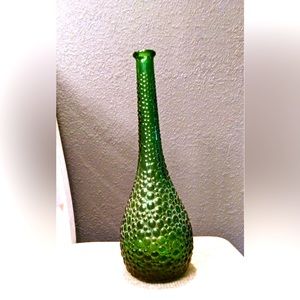 Vintage MCM Empoli Italian Green Glass Genie Bottle Decanter Bubble Pattern